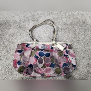 Coach Multicolor Pink Signature Print Tote with Metallic Trim